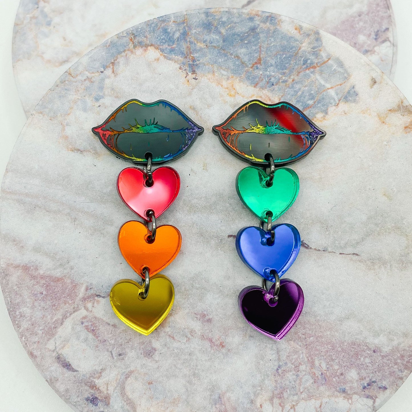 Pride Lips with Rainbow Heart Dangles