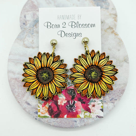 Hand-Painted Wood Sunflower Dangles