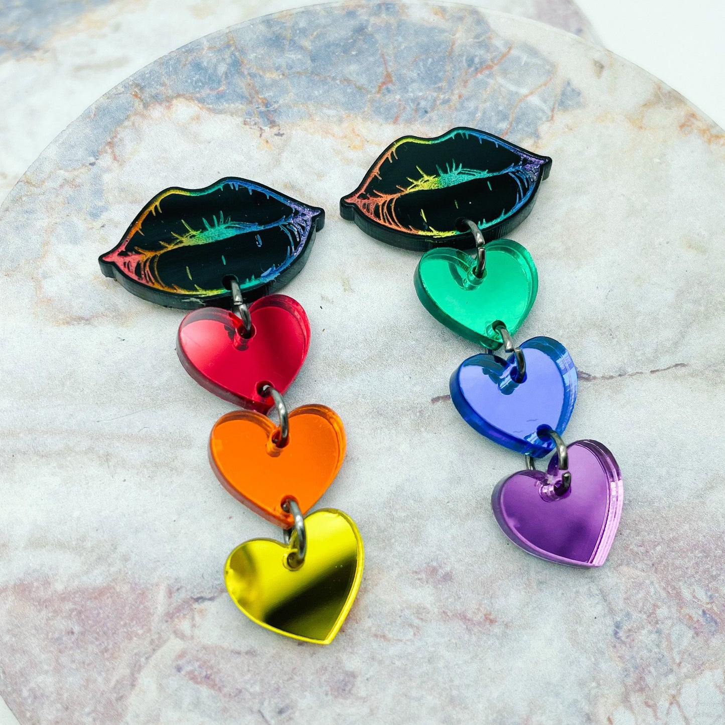 Pride Lips with Rainbow Heart Dangles