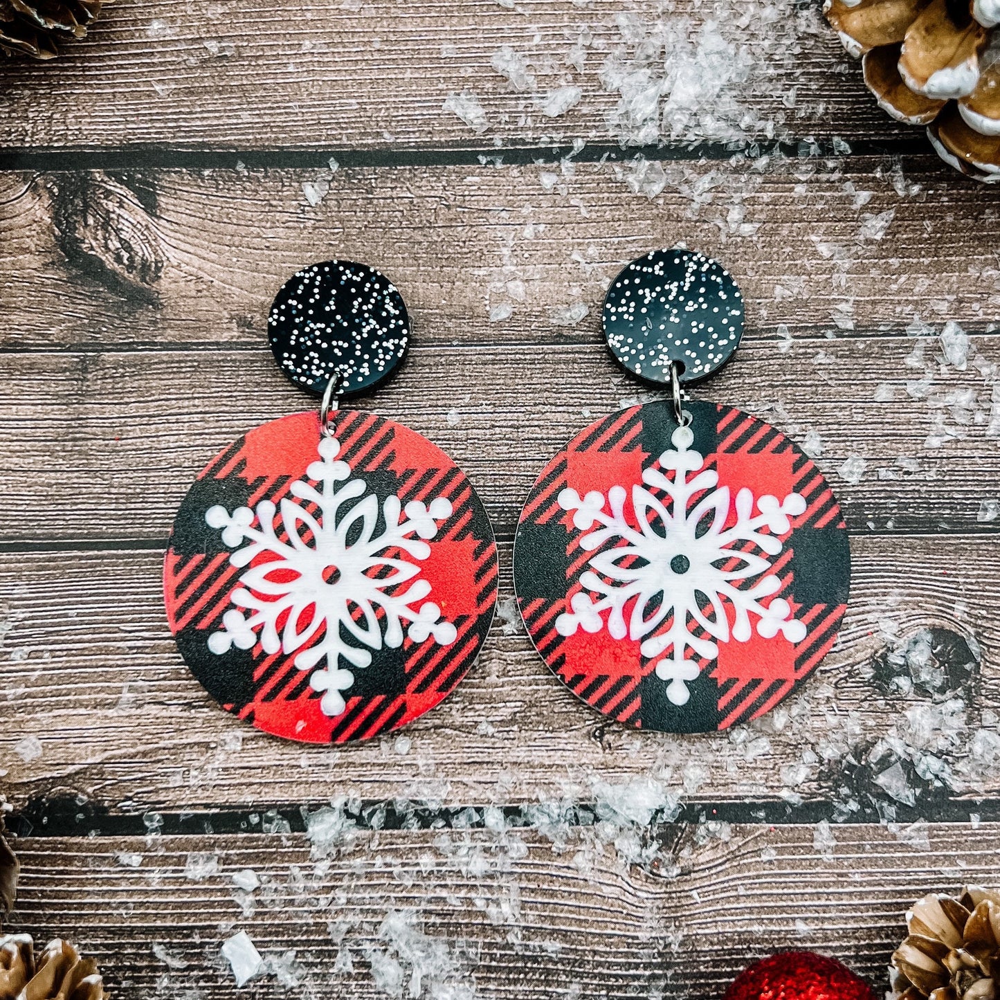 Buffalo Plaid Snowflake Dangles