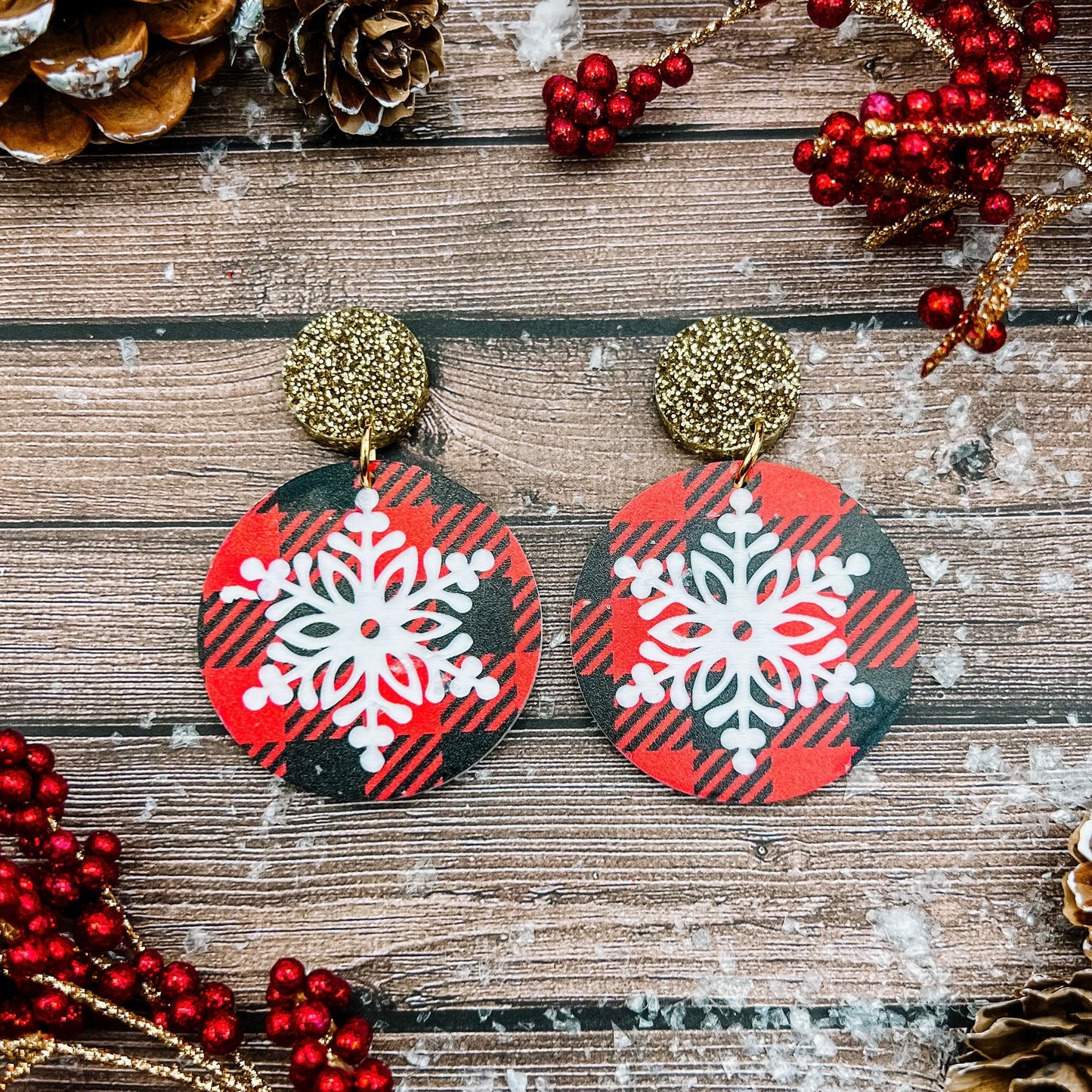 Buffalo Plaid Snowflake Dangles