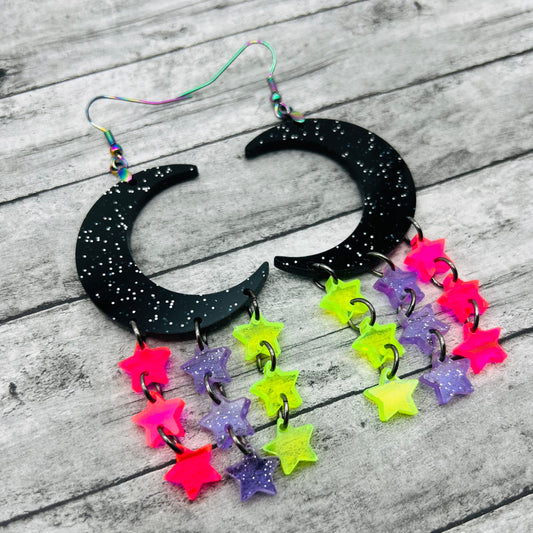 Neon Moon and Stars Dangles