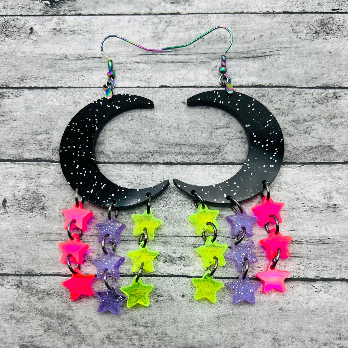 Neon Moon and Stars Dangles