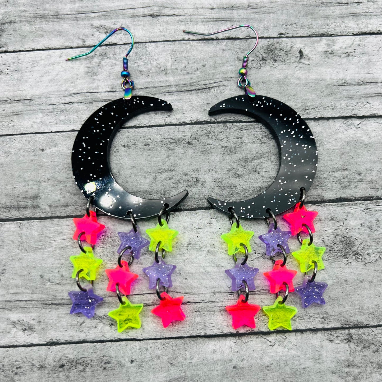 Neon Moon and Stars Dangles