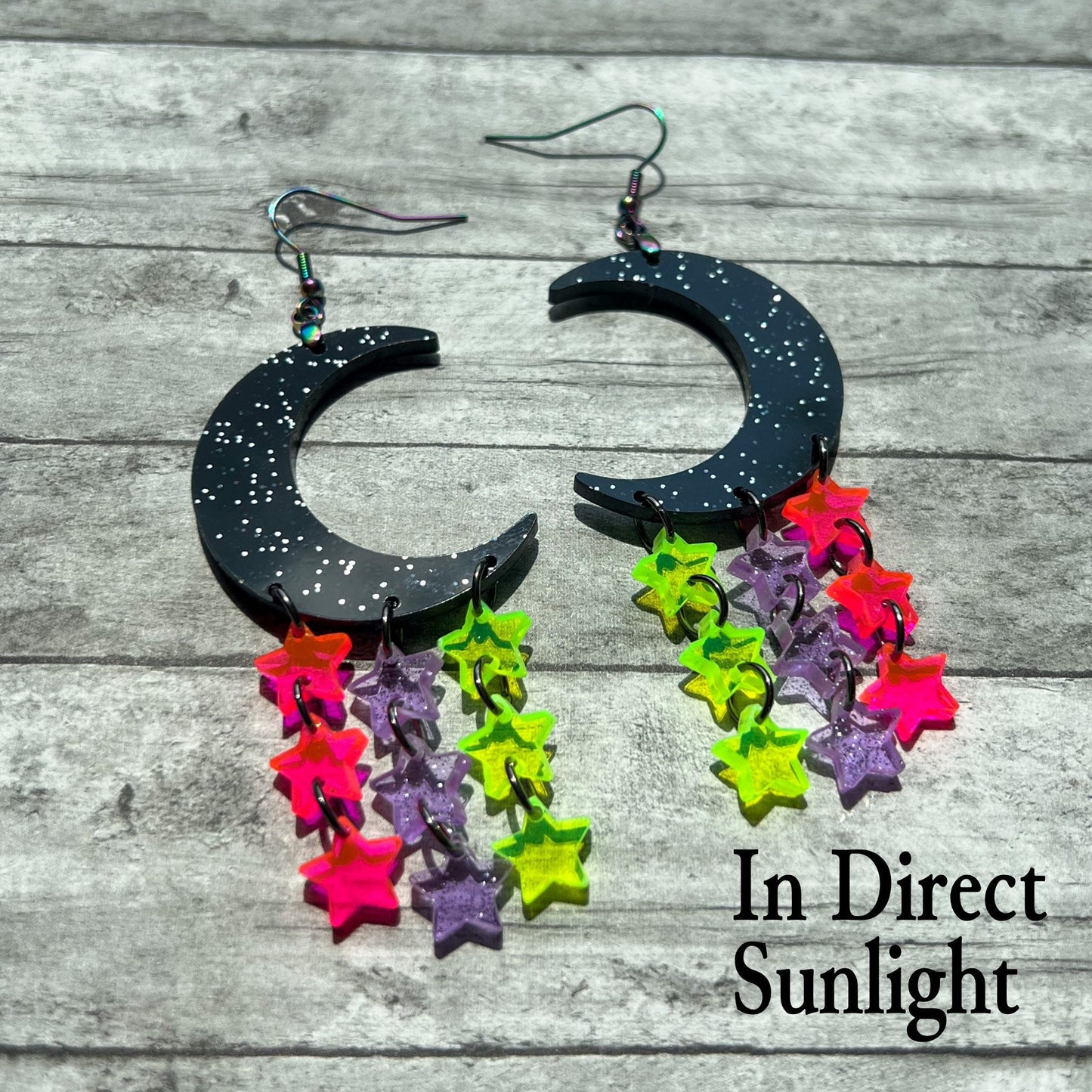 Neon Moon and Stars Dangles