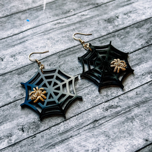 Spiderweb With Druzy Spider Dangles