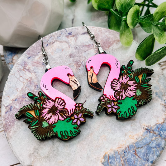 Flamingo Floral Dangles