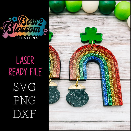 Pot of Gold Rainbow Earrings SVG Digital Download