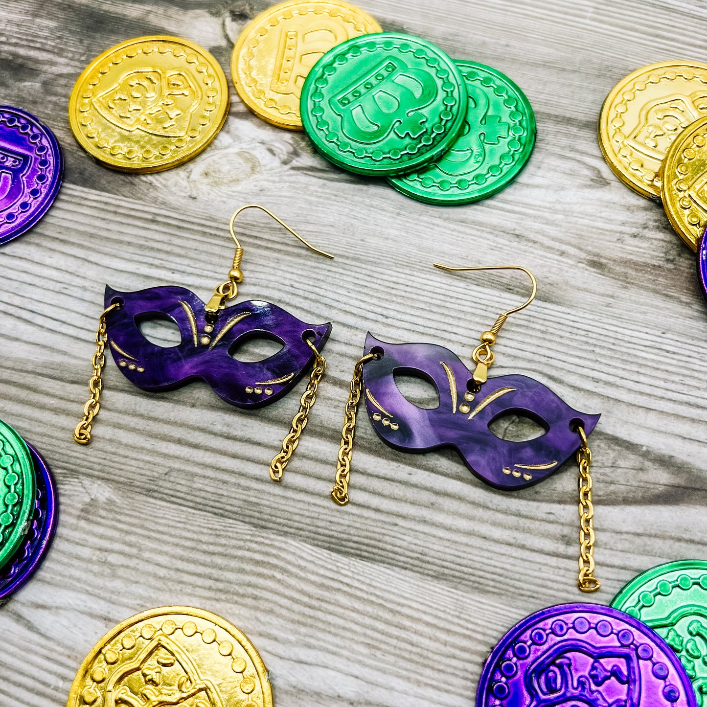 Mardi Gras Purple Mask Dangles