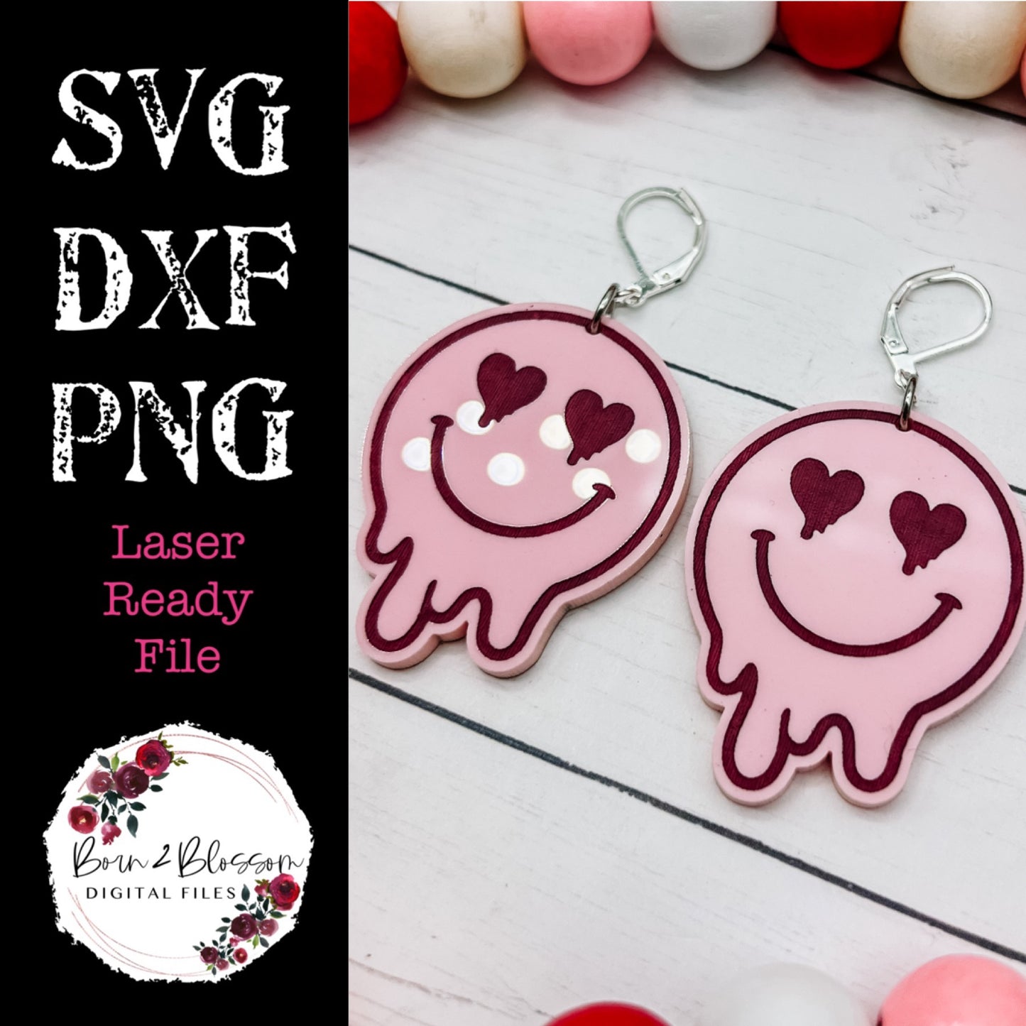 Melting Heart Eyes Earrings SVG Digital Download