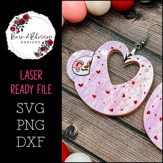 Valentine Sloth Earrings SVG Digital Download